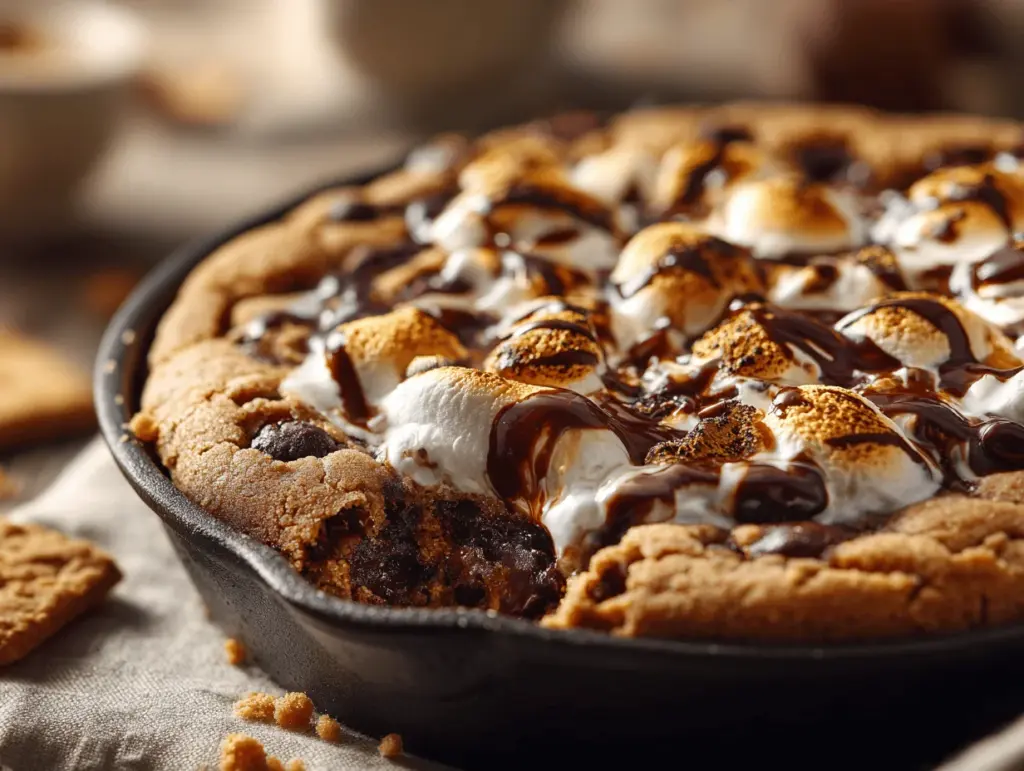 stuffed smores skillet cookie - featured image
