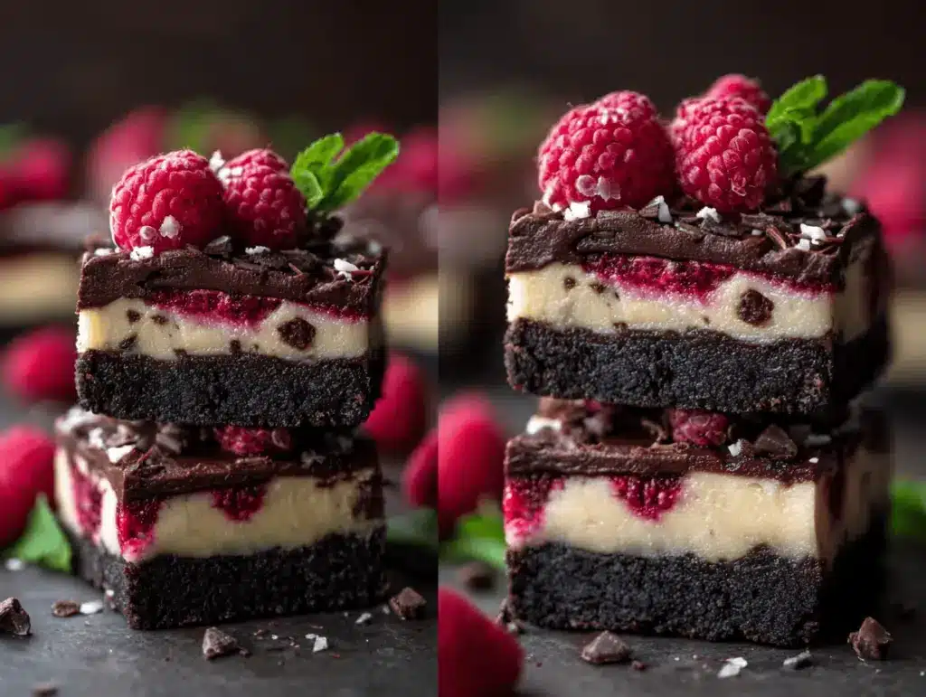 triple chocolate raspberry cheesecake bars - featured image