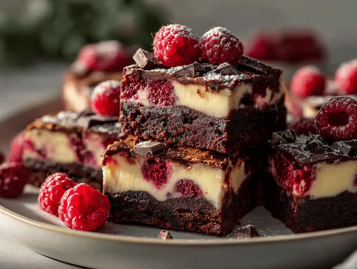 triple chocolate raspberry cheesecake brownie bars preparation steps