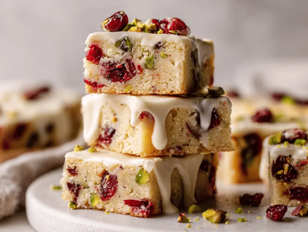 white chocolate cranberry pistachio shortbread bars - featured image