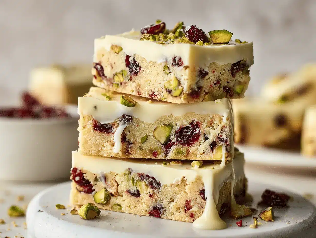 white chocolate cranberry pistachio shortbread bars preparation steps