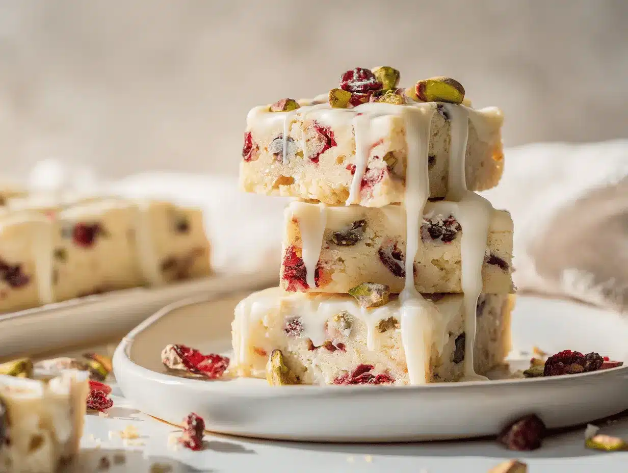 white chocolate cranberry pistachio shortbread bars preparation steps