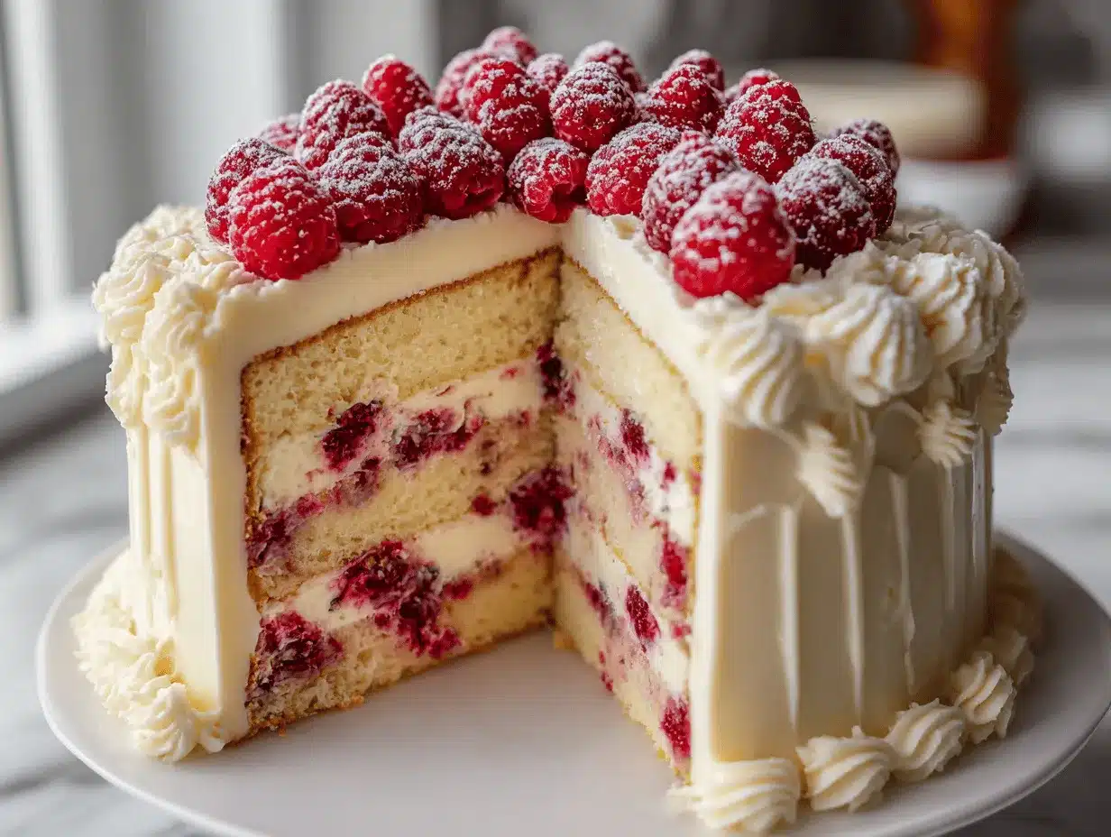 white chocolate raspberry cheesecake cake preparation steps