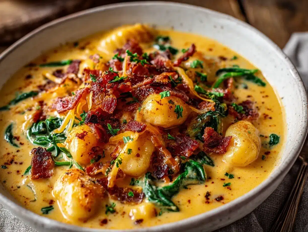 bacon cheddar gnocchi soup preparation steps