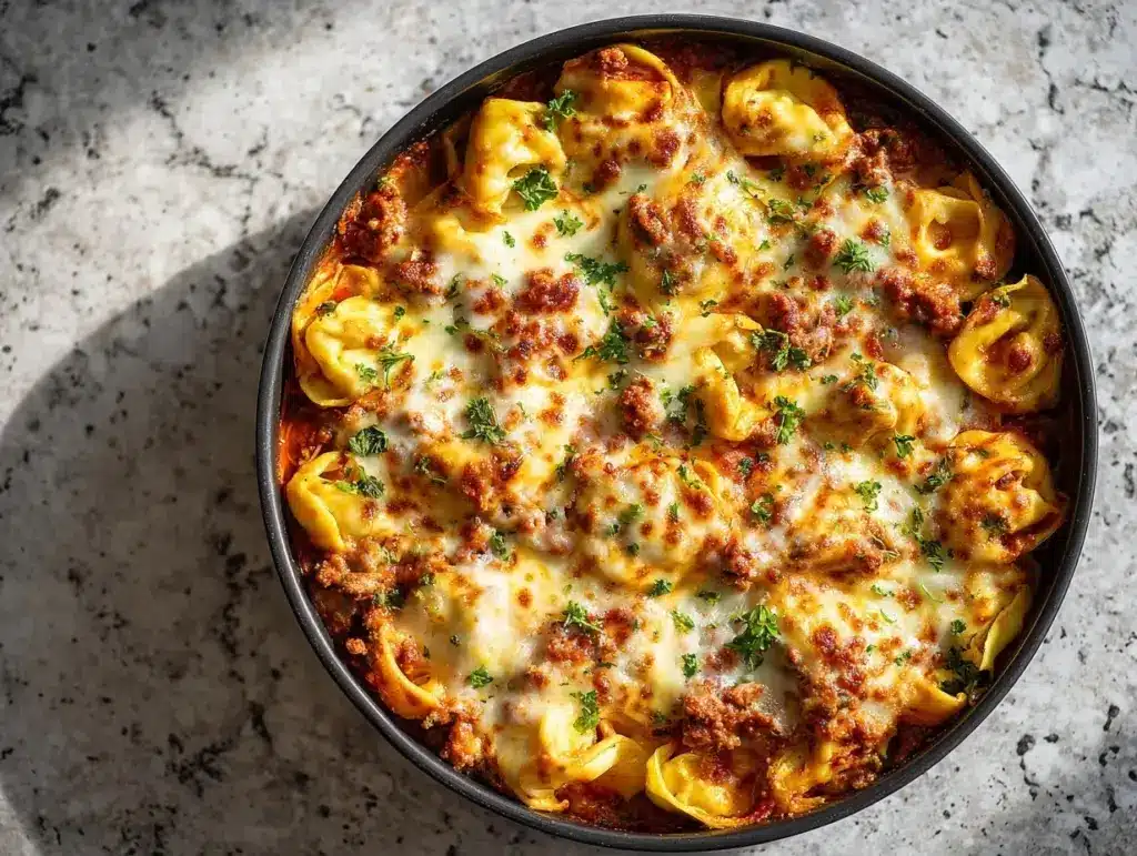 cheesy baked tortellini casserole - featured image