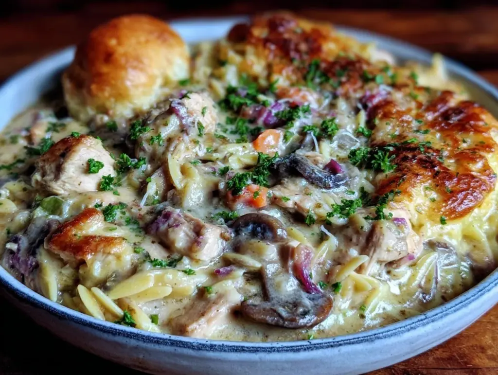 creamy chicken pot pie orzo - featured image