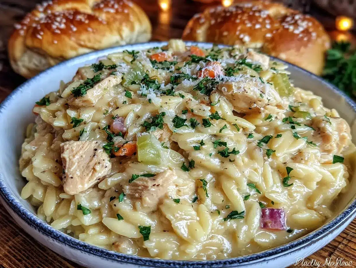 creamy chicken pot pie orzo preparation steps