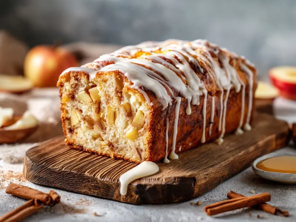 glazed cinnamon apple fritter bread - featured image
