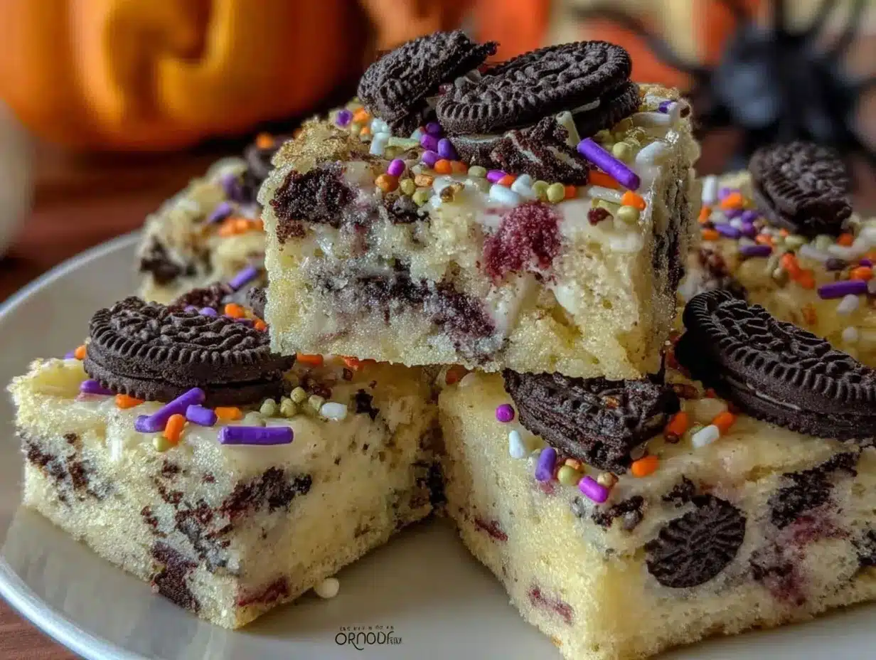 Halloween Oreo Cake Bars preparation steps