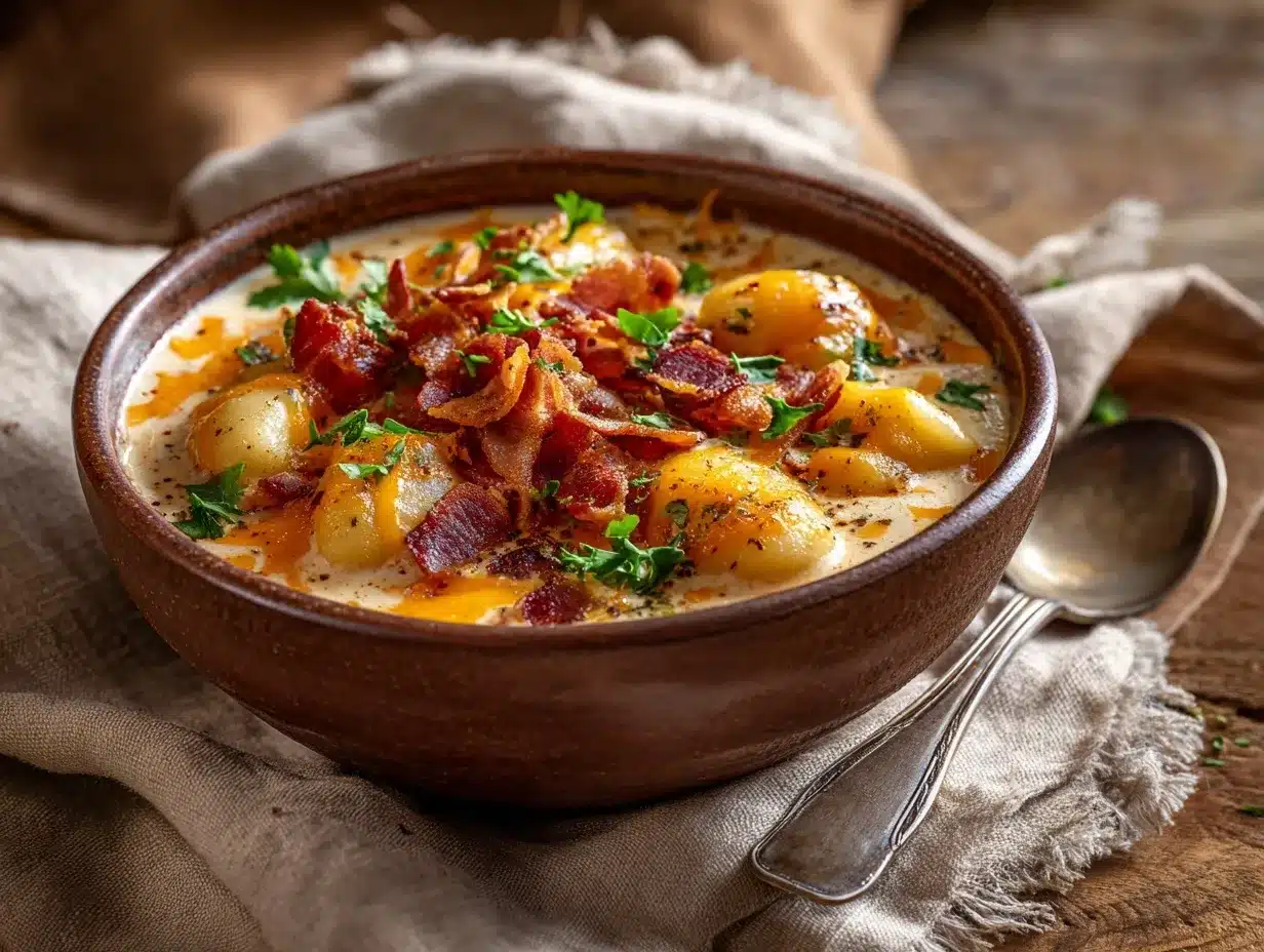 Loaded Bacon Cheddar Potato Gnocchi Soup preparation steps