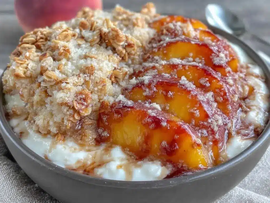 peach cobbler Greek yogurt bowl - featured image