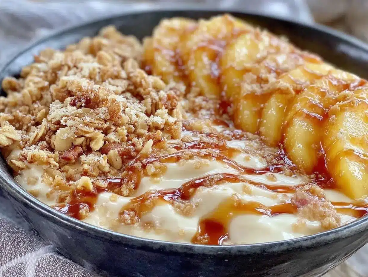 peach cobbler Greek yogurt bowl preparation steps