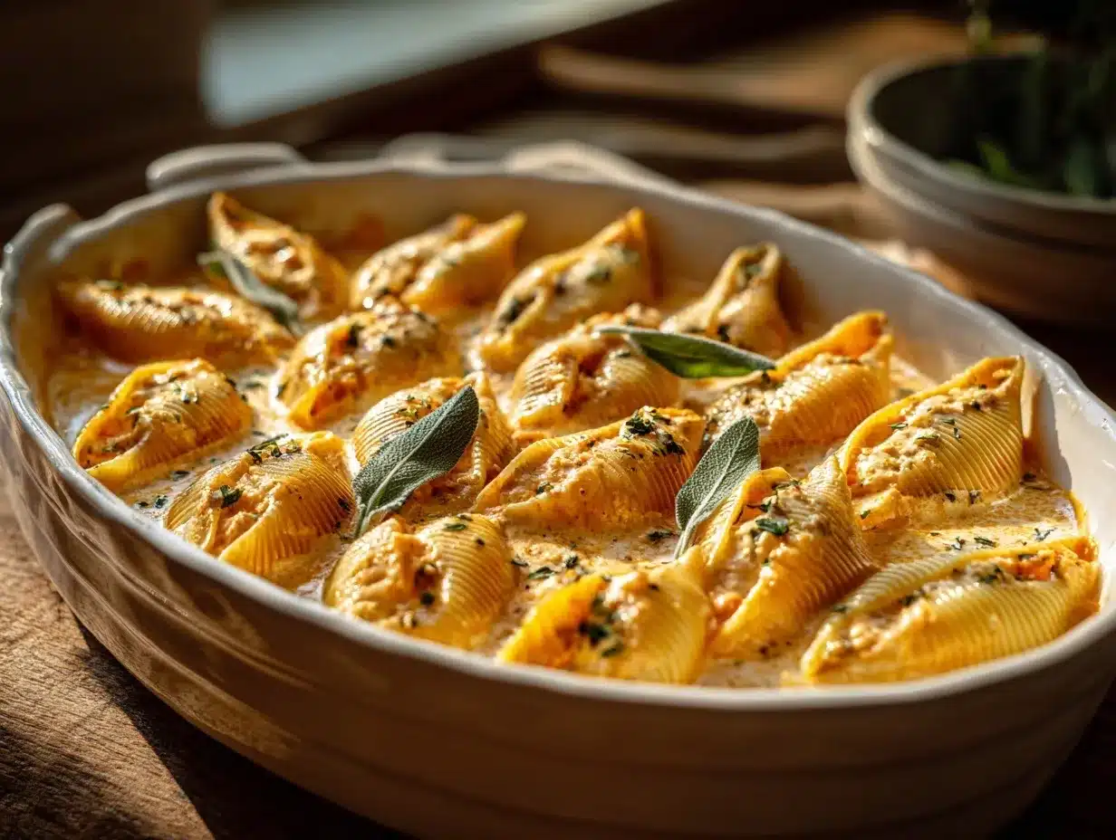 pumpkin Alfredo stuffed shells preparation steps