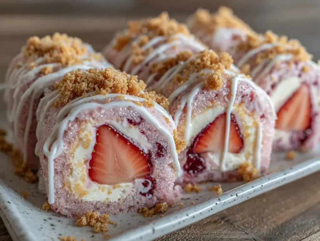 strawberry cheesecake sushi rolls - featured image