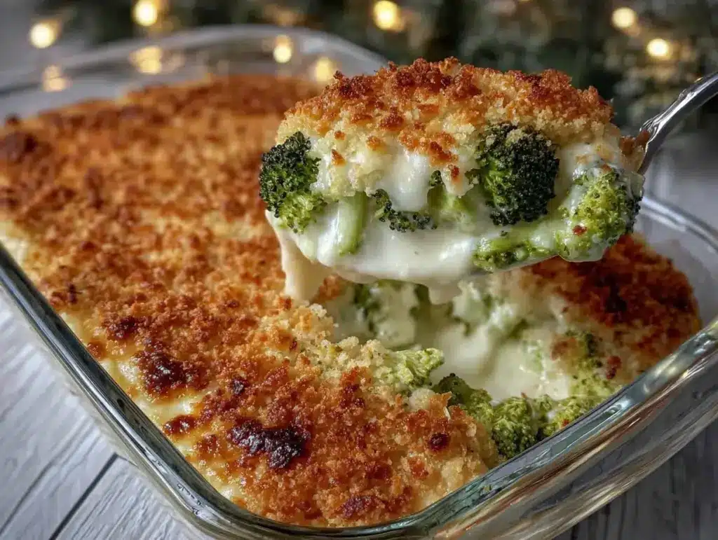 creamy cheesy broccoli casserole - featured image