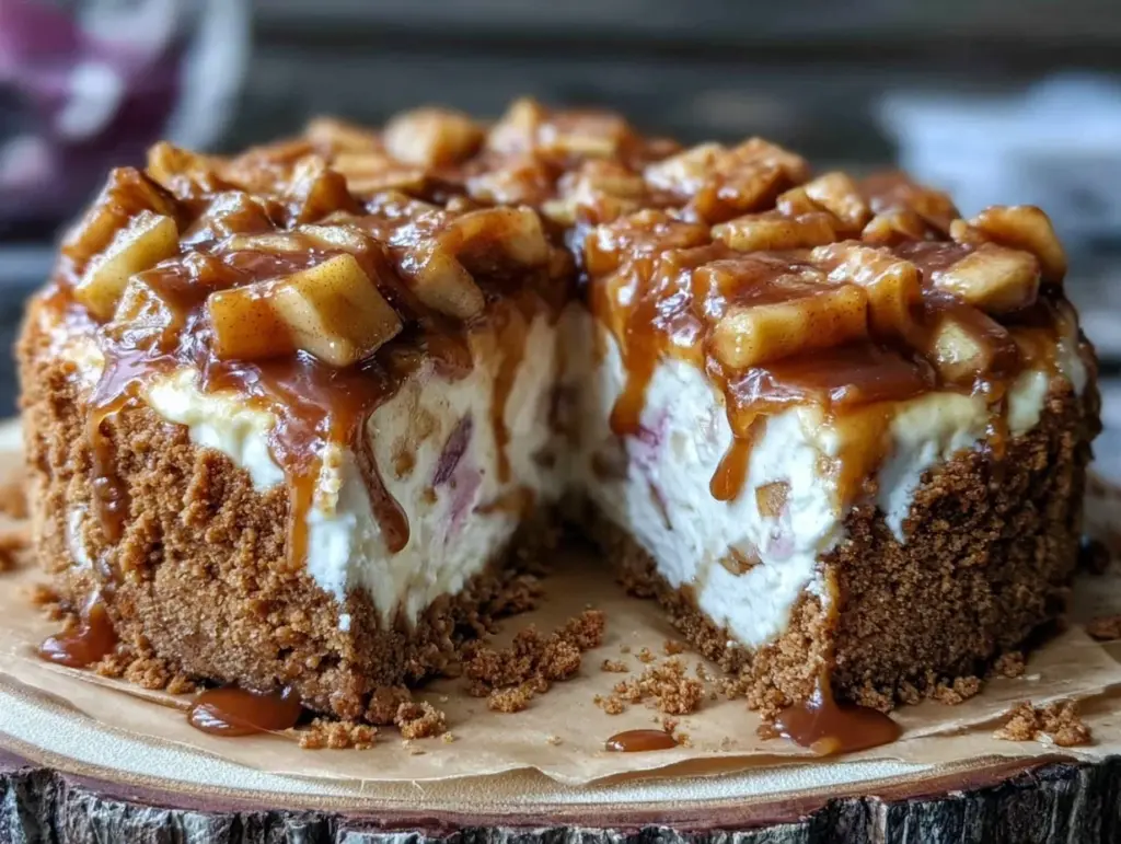 creamy no bake apple pie cheesecake - featured image