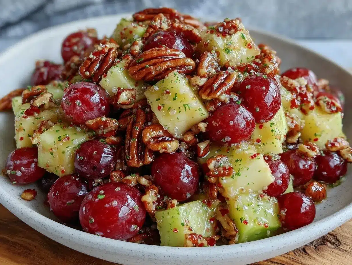 fresh apple and red grape salad preparation steps