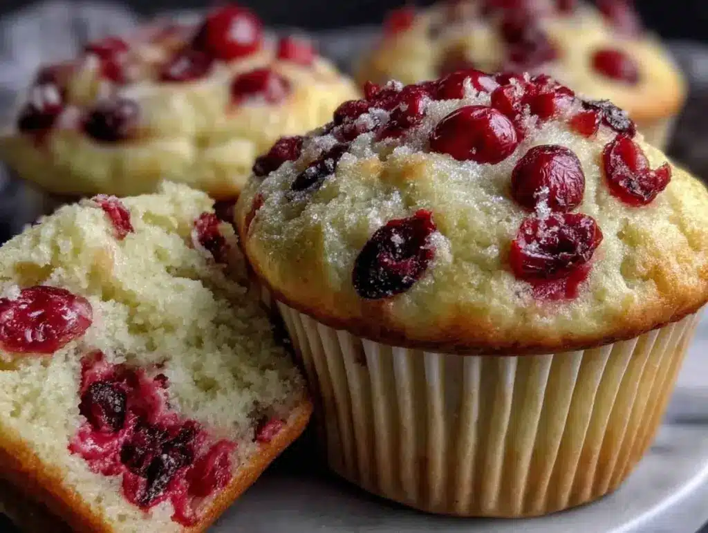moist cranberry lemon muffins - featured image