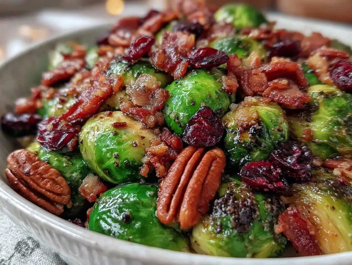 savory brussels sprouts with bacon pecans cranberries preparation steps