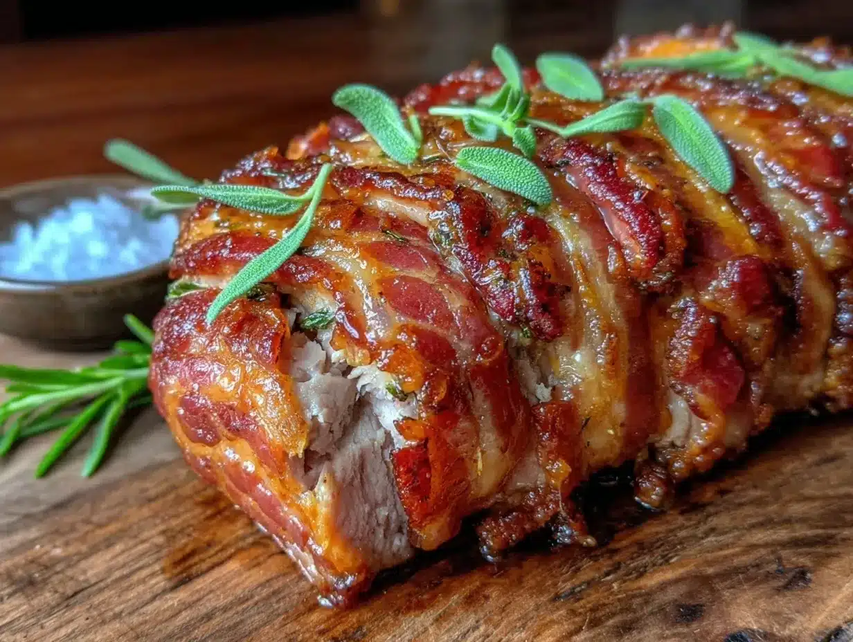 bacon wrapped pork loin with sage preparation steps