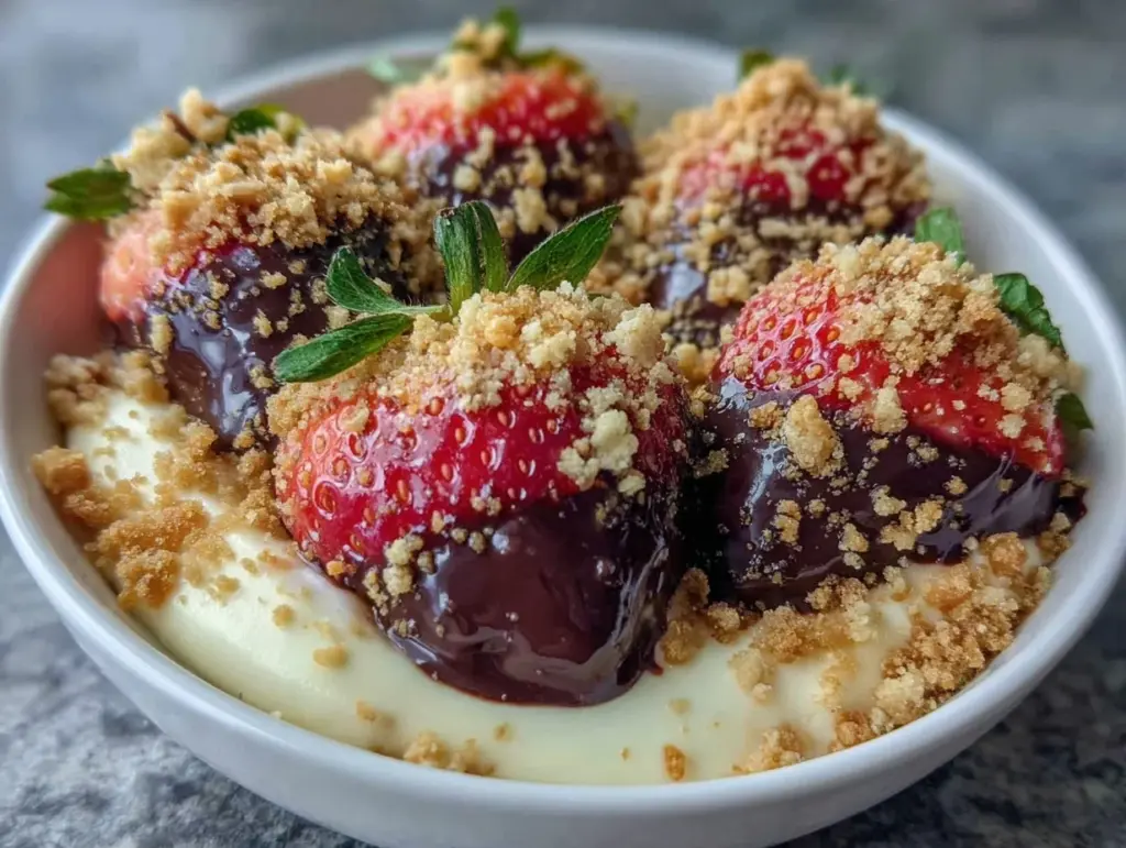 chocolate covered strawberries greek yogurt bowl - featured image
