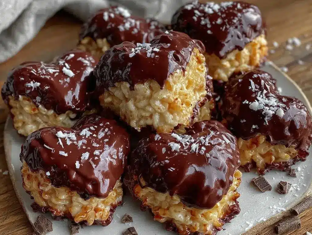 chocolate-dipped rice krispie hearts - featured image