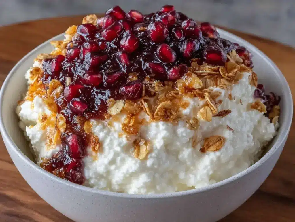 cottage cheese bowl with pomegranate and granola - featured image