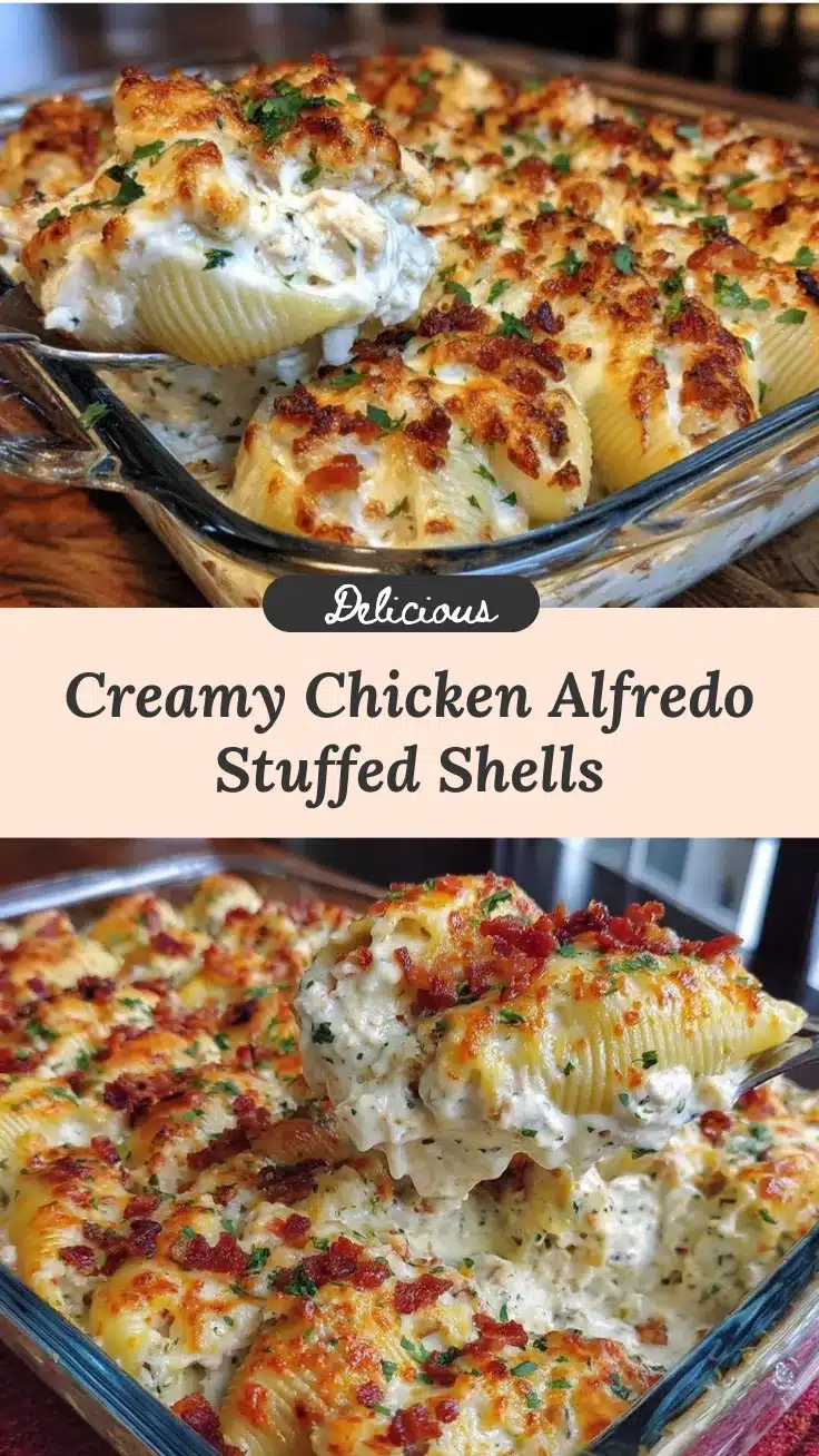 creamy chicken Alfredo stuffed shells recipe