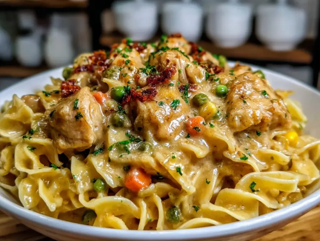 creamy chicken pot pie pasta - featured image