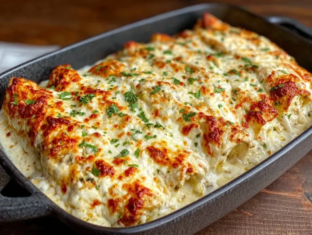 creamy white chicken enchiladas - featured image