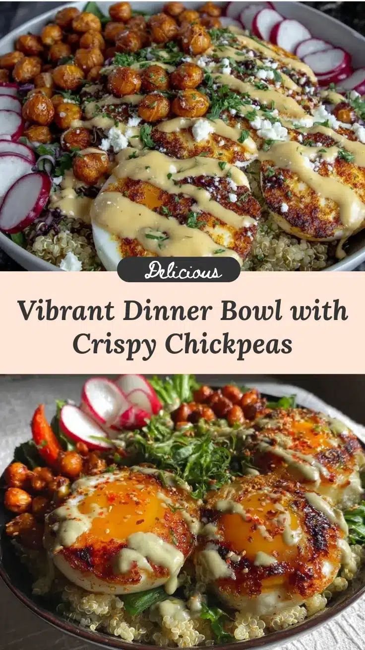 dinner bowl with soft-boiled eggs and crispy chickpeas recipe