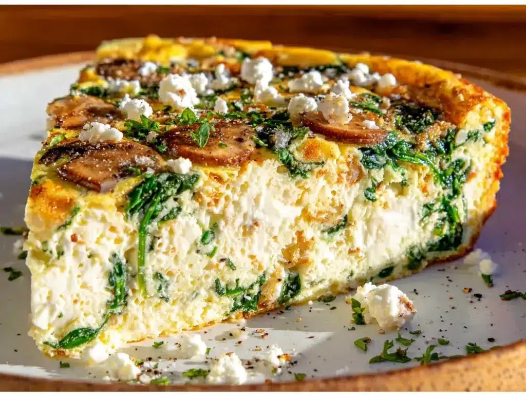 fluffy spinach mushroom egg white frittata - featured image