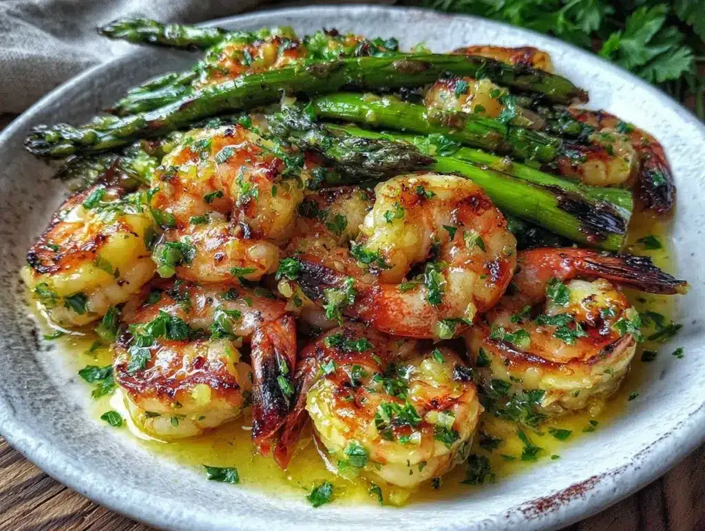 garlic butter shrimp and asparagus recipe - featured image