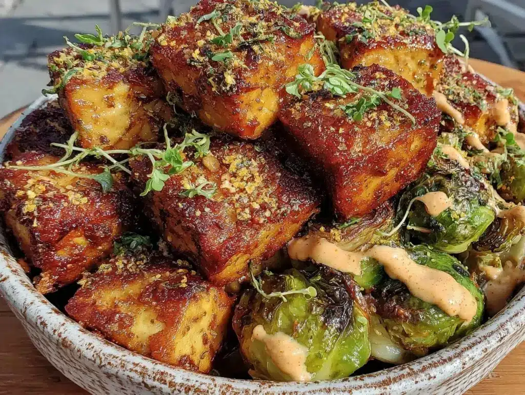 ginger garlic tofu dinner bowl - featured image