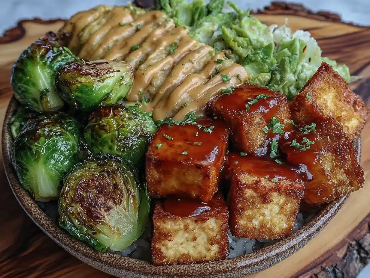 ginger garlic tofu dinner bowl preparation steps