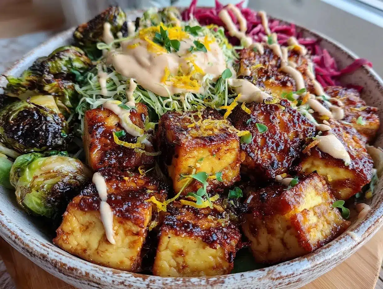 ginger garlic tofu dinner bowl preparation steps
