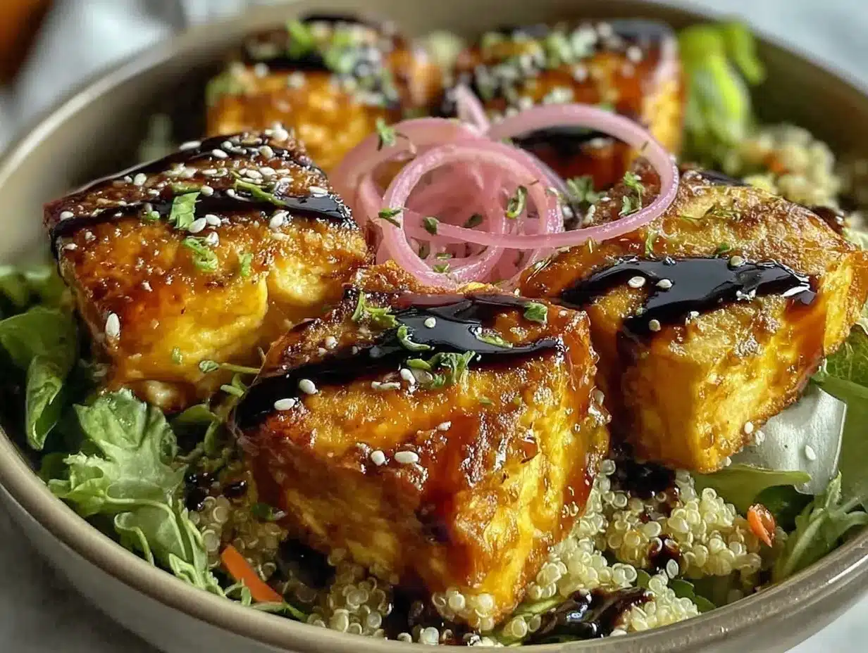 ginger garlic tofu dinner bowl preparation steps