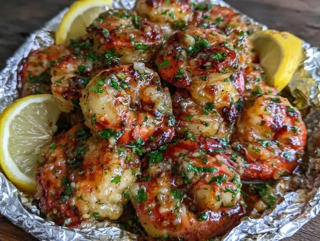 grilled garlic shrimp foil packets - featured image