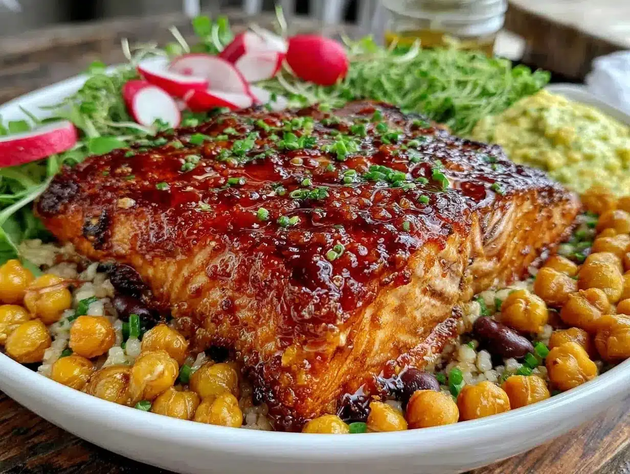hoppin john bowl with miso-glazed salmon preparation steps