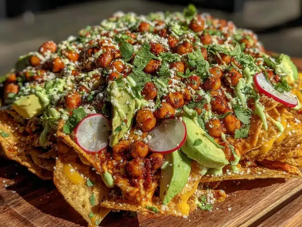 loaded nacho bowl with harissa chickpeas - featured image