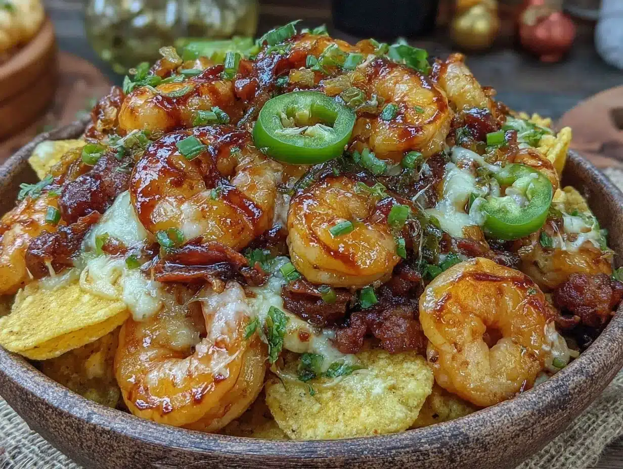 loaded nacho bowl with shrimp scampi preparation steps