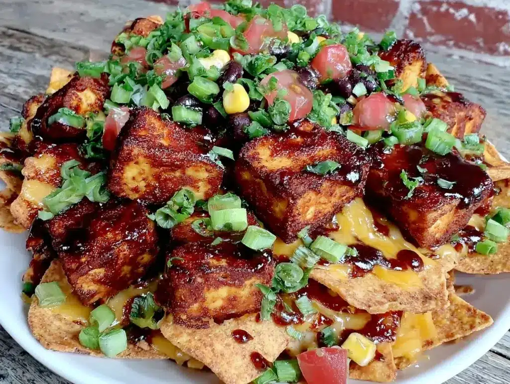 loaded nacho bowl with tangy tofu - featured image
