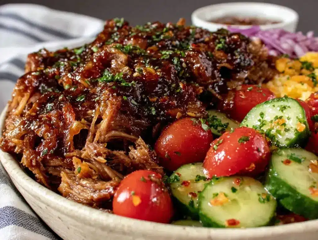 new years eve pulled pork dinner bowl - featured image