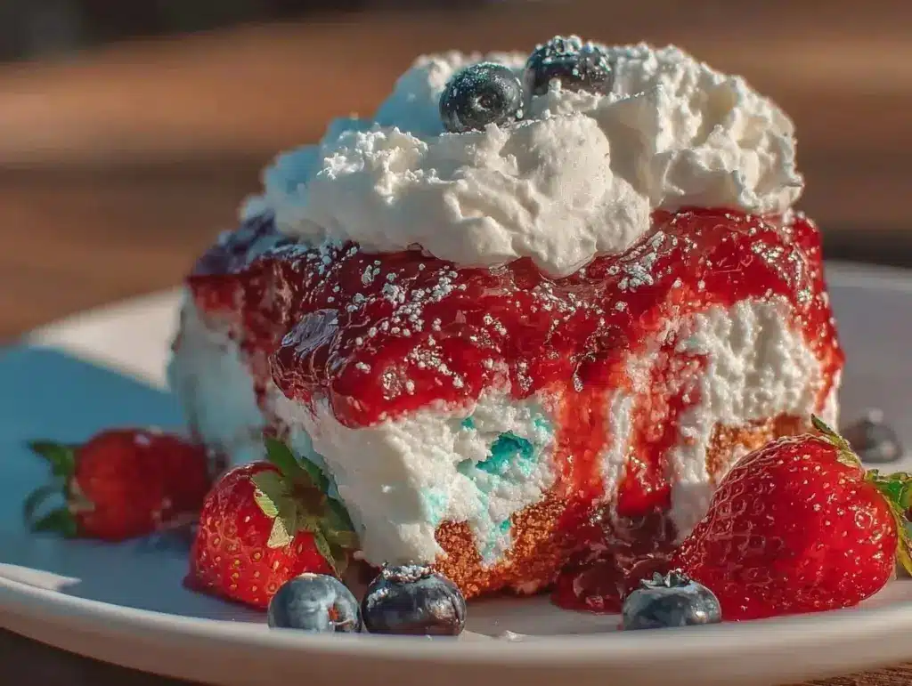 patriotic red white and blue jello salad - featured image