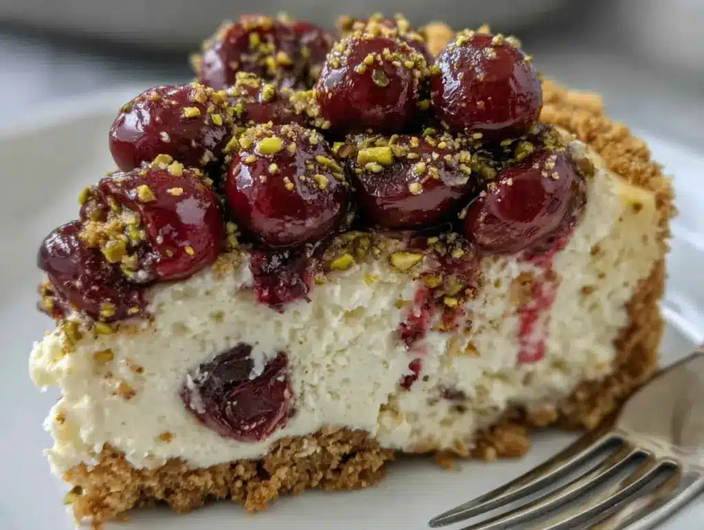 perfect cherry pistachio cheesecake - featured image