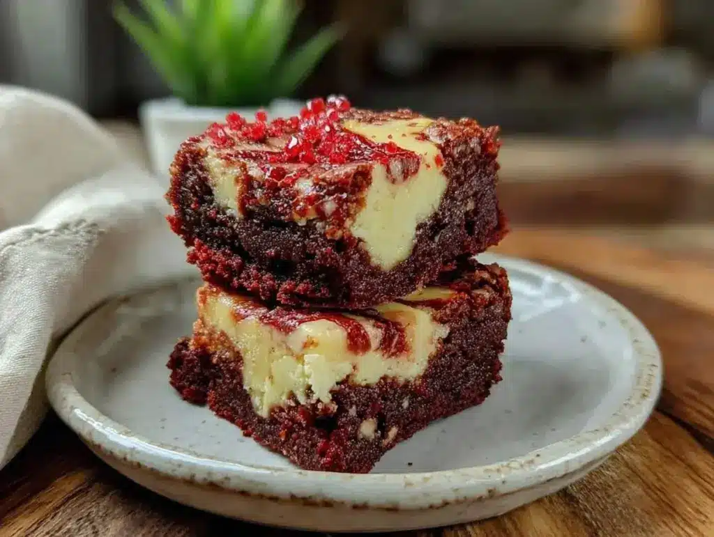 red velvet cheesecake swirl brownies - featured image