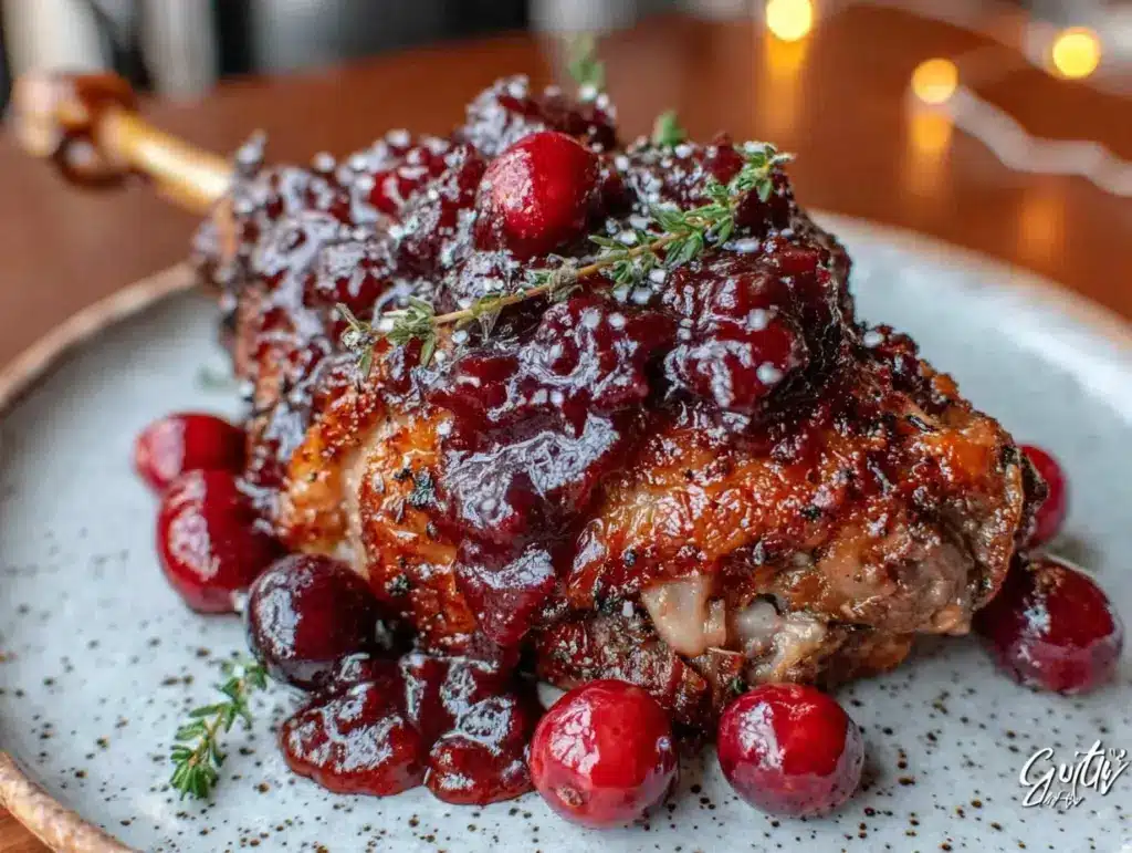 roasted goose with cherry sauce - featured image