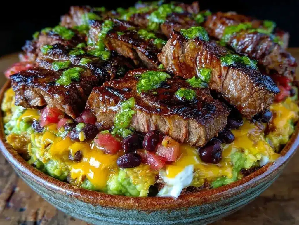 seven-layer party bowl with steak strips - featured image