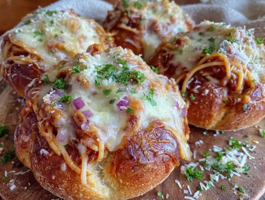 spaghetti garlic bread bowls - featured image