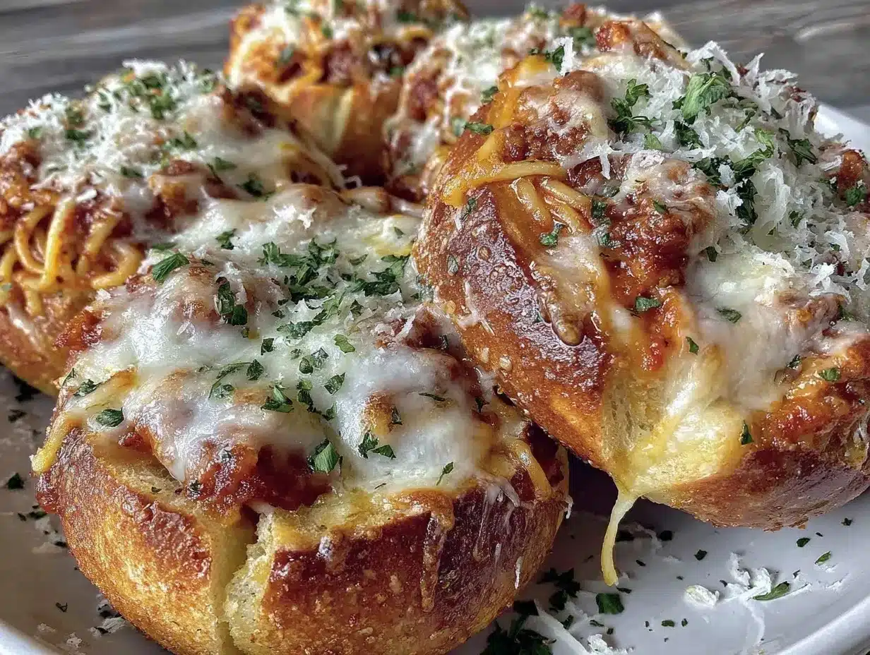 spaghetti garlic bread bowls preparation steps
